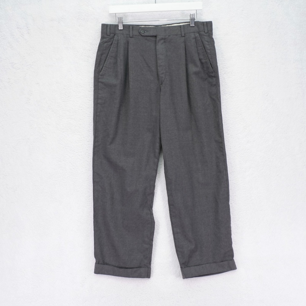 Burberrys' Super 100s Wool Dress Pants Gray 33 / 27.5 Pleated Cuffed Mid Rise